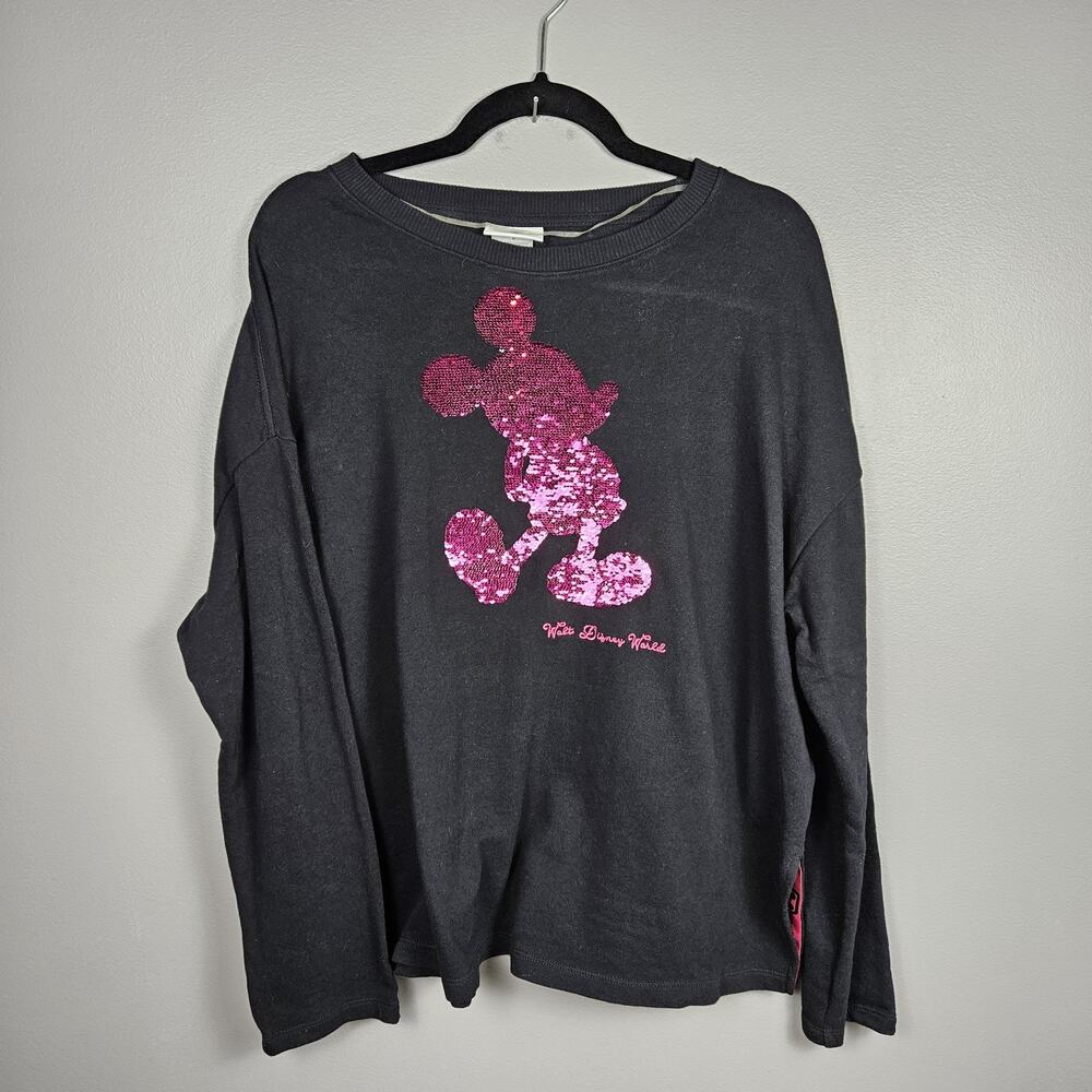 Disney Parks Mickey Mouse Flip‎ Sequin Black Long Sleeve Sweatshirt Women’s M